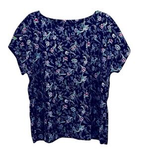 Requirements Blue Floral Sz L Cottagecore Short Sleeve Vacation Lightweight Top